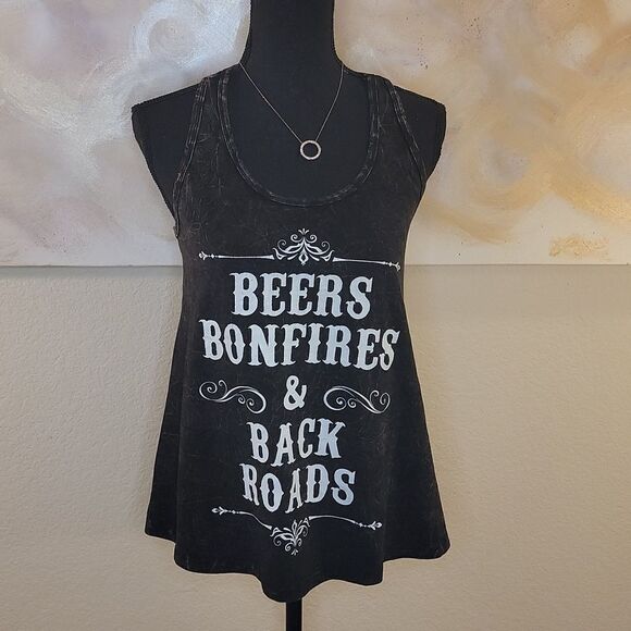 Black Racerback Tank Top "Beers Bonfires & Backroads" - Picture 2 of 13